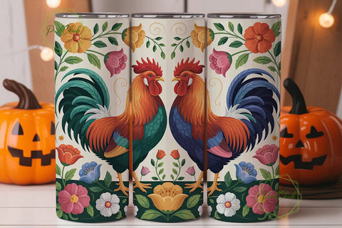 Colorful Rooster Duo Tumbler Wrap Sublimation PixelChick 