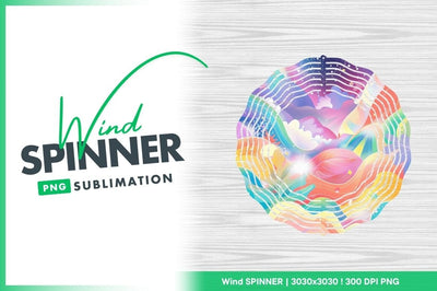 Colorful Round Wind Spinner Design with Mountain and Cloud Illustration Sublimation Regulrcrative 