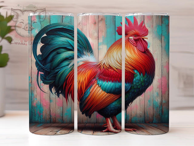 Colorful Rustic Rooster Tumbler, Chicken Lover Tumbler, Rustic Rooster Wrap, Whimsical Chicken Wrap, Farmhouse Rooster Wrap, Sublimation Design, Trendy Gift Idea Sublimation Lara' s Designs 