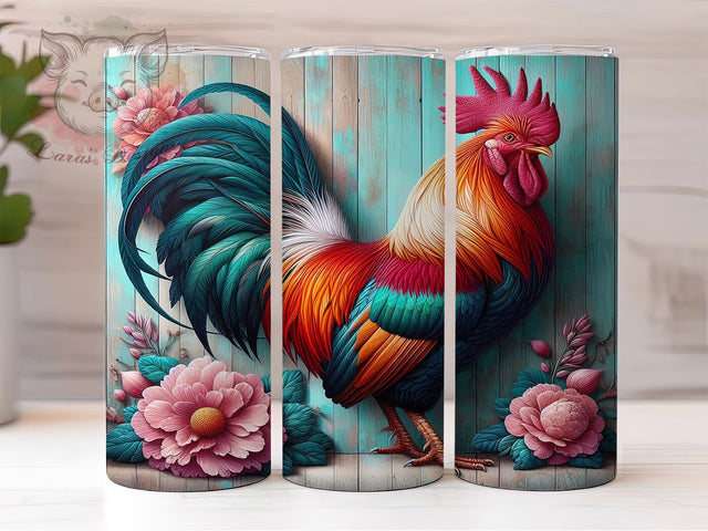 Colorful Rustic Rooster Tumbler, Chicken Lover Tumbler, Rustic Rooster Wrap, Whimsical Chicken Wrap, Farmhouse Rooster Wrap, Sublimation Design, Trendy Gift Idea Sublimation Lara' s Designs 