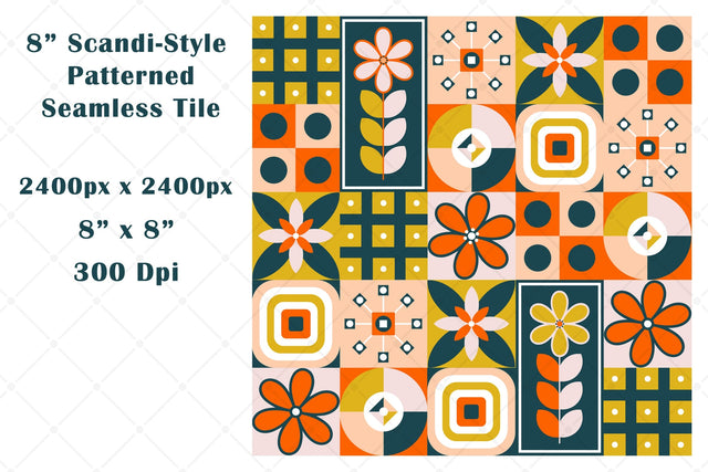 Colorful Scandi Style Seamless Repeating Patterned Tile Digital Pattern Karma Genie Graphics 