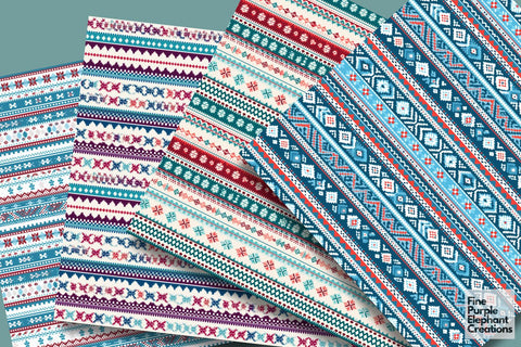 Colorful Scandinavian Fair Isle Crochet Digital Pattern Fine Purple Elephant Creations 