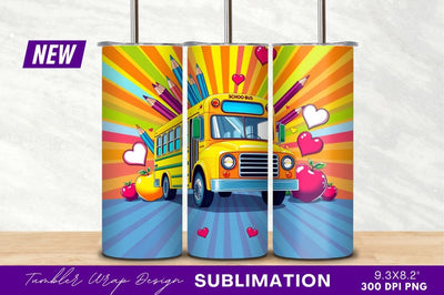 Colorful School Bus With Apples And Pencils Sublimation Regulrcrative 