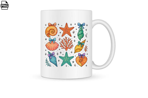 Colorful Sea Creatures And Shells PNG Printable File Sublimation Creativedesigntee 