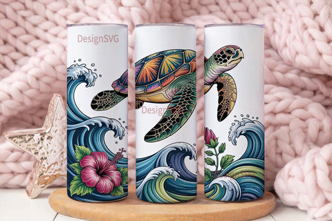 Colorful Sea Turtle 20oz Tumbler Wrap Sublimation DesignSVG 