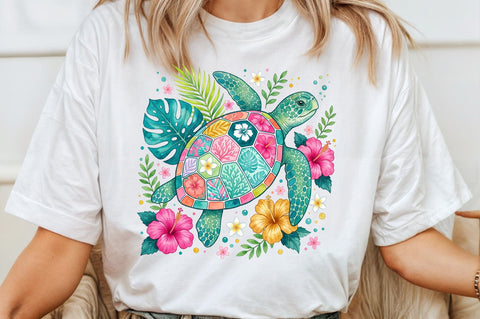 Colorful Sea Turtle Tropical PNG Sublimation designartist 