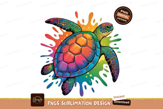 Colorful Sea Turtle With Paint Splashes Sublimation Designangry 