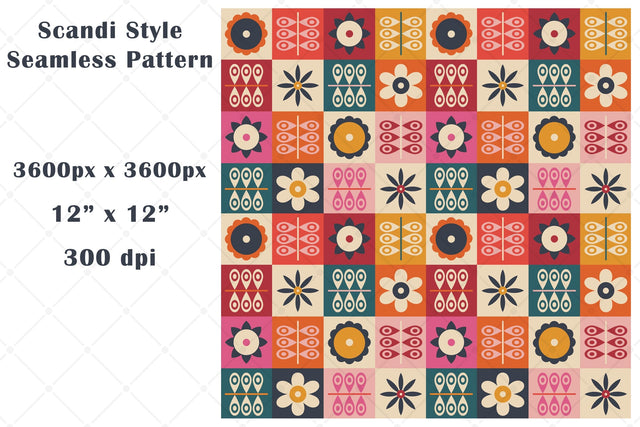 Colorful Seamless Scandi Style Repeating Surface Pattern Digital Pattern Karma Genie Graphics 