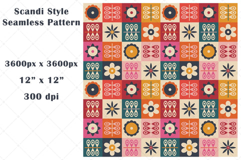 Colorful Seamless Scandi Style Repeating Surface Pattern Digital Pattern Karma Genie Graphics 