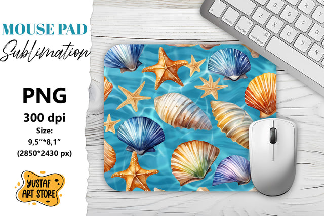 Colorful seashells mouse pad sublimation. Summer mouse pad Sublimation Yustaf Art Store 