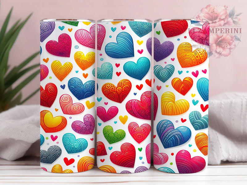 Colorful Sketch Heart Tumbler, Colorful Pattern, Valentine Theme, Romantic Style, Hand-Drawn Design, 20Oz Tumbler, Sublimation Wrap Sublimation Li Zamperini 