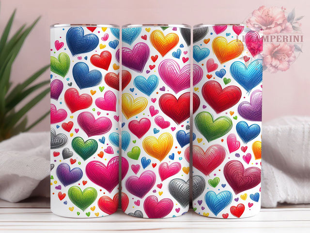 Colorful Sketch Heart Tumbler, Colorful Pattern, Valentine Theme, Romantic Style, Hand-Drawn Design, 20Oz Tumbler, Sublimation Wrap Sublimation Li Zamperini 