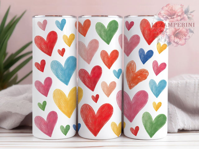 Colorful Sketch Heart Tumbler, Colorful Pattern, Valentine Theme, Romantic Style, Hand-Drawn Design, 20Oz Tumbler, Sublimation Wrap Sublimation Li Zamperini 