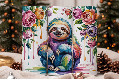 Colorful Sloth 20oz Tumbler Wrap Sublimation DesignSVG 