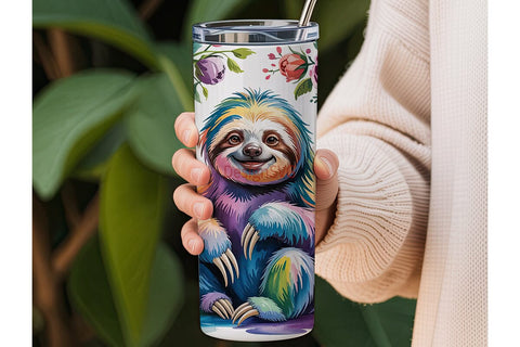 Colorful Sloth 20oz Tumbler Wrap Sublimation DesignSVG 