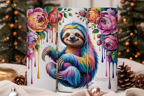 Colorful Sloth 20oz Tumbler Wrap Sublimation DesignSVG 