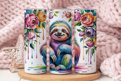 Colorful Sloth 20oz Tumbler Wrap Sublimation DesignSVG 