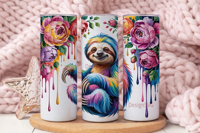 Colorful Sloth 20oz Tumbler Wrap Sublimation DesignSVG 