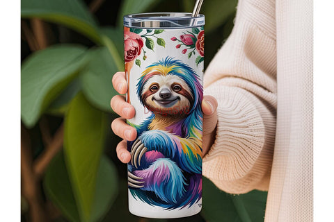 Colorful Sloth 20oz Tumbler Wrap Sublimation DesignSVG 
