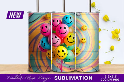 Colorful Smiley Face Balloons On Swirl Background Sublimation Regulrcrative 