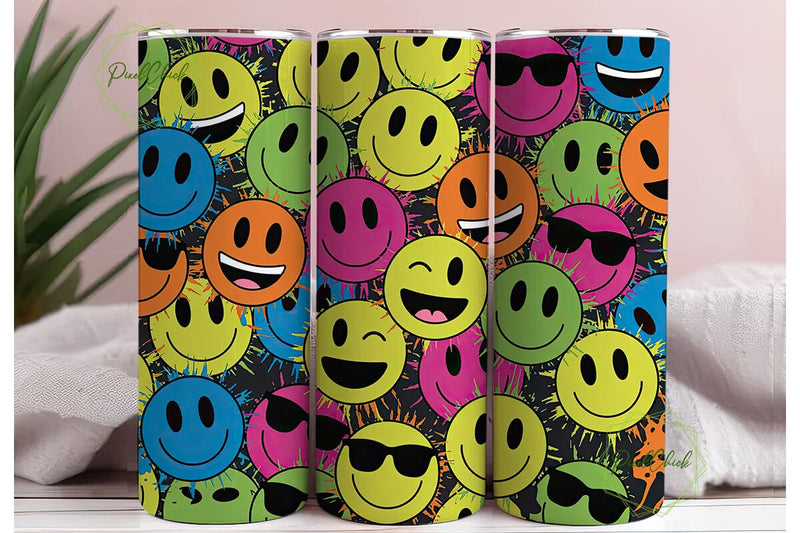 Colorful Smiley Splatter 20oz Tumbler Sublimation PixelChick 