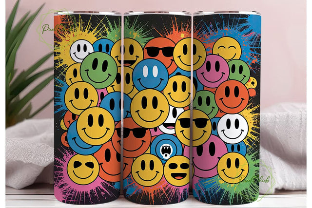 Colorful Smiley Splatter 20oz Tumbler Sublimation PixelChick 