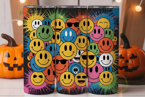 Colorful Smiley Splatter 20oz Tumbler Sublimation PixelChick 
