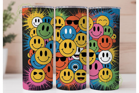 Colorful Smiley Splatter 20oz Tumbler Sublimation PixelChick 