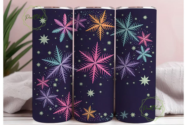 Colorful Snowflakes 20oz Tumbler Wrap Sublimation PixelChick 
