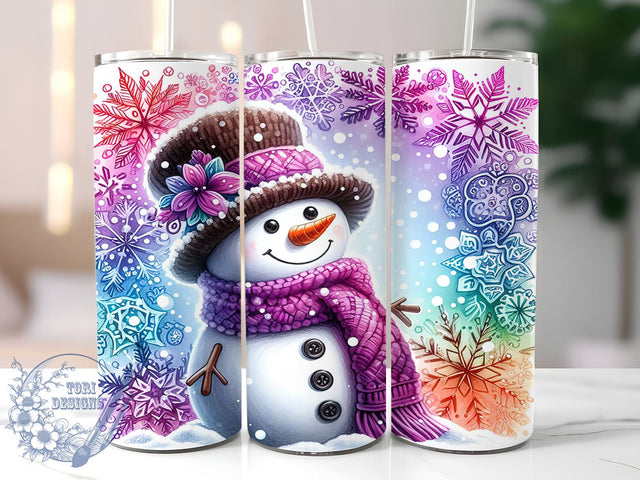 Colorful Snowman, Snowflake Tumbler, Christmas Wrap, 20oz Sublimation, Digital Download, Winter Decor, Holiday Gift Sublimation ToriDesigns 
