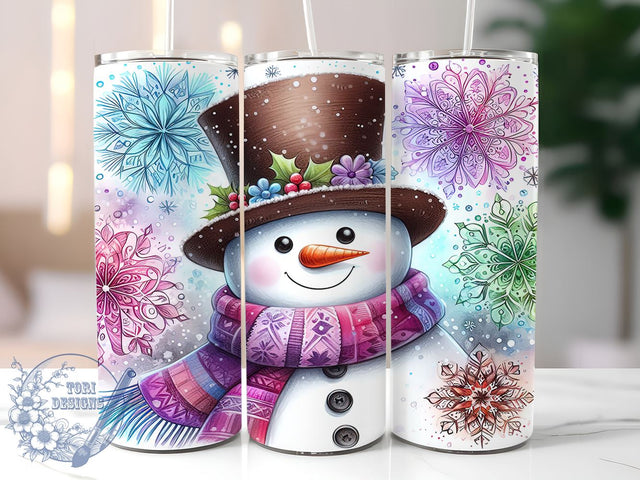 Colorful Snowman, Snowflake Tumbler, Christmas Wrap, 20oz Sublimation, Digital Download, Winter Decor, Holiday Gift Sublimation ToriDesigns 