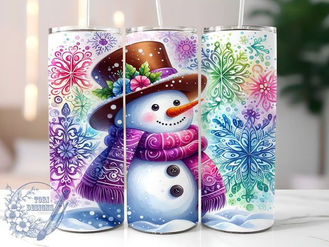 Colorful Snowman, Snowflake Tumbler, Christmas Wrap, 20oz Sublimation, Digital Download, Winter Decor, Holiday Gift Sublimation ToriDesigns 