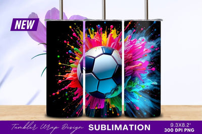 Colorful Soccer Ball Paint Explosion Tumbler Png Sublimation Regulrcrative 