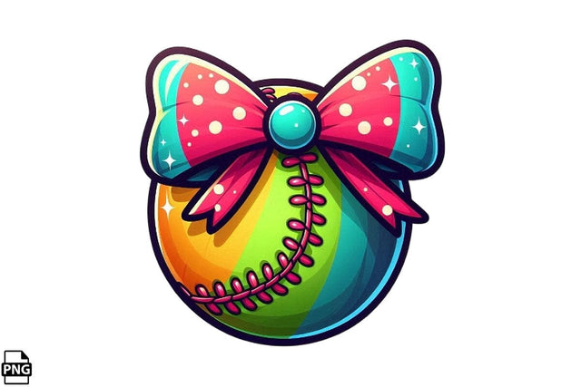 Colorful Softball With Bow PNG Printable File Sublimation Creativedesigntee 