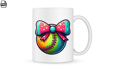 Colorful Softball With Bow PNG Printable File Sublimation Creativedesigntee 