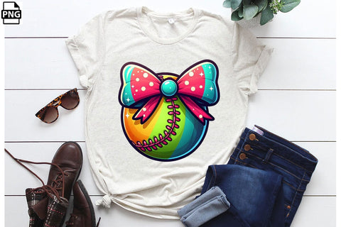 Colorful Softball With Bow PNG Printable File Sublimation Creativedesigntee 