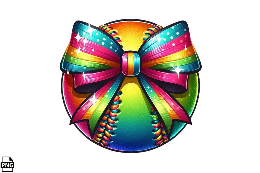 Colorful Softball With Coquette Bow PNG Printable File - So Fontsy