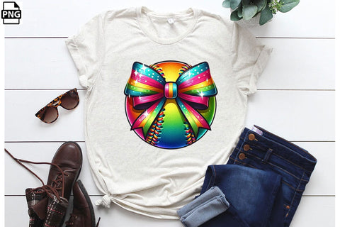 Colorful Softball With Coquette Bow PNG Printable File Sublimation Creativedesigntee 