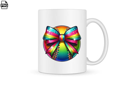 Colorful Softball With Coquette Bow PNG Printable File Sublimation Creativedesigntee 