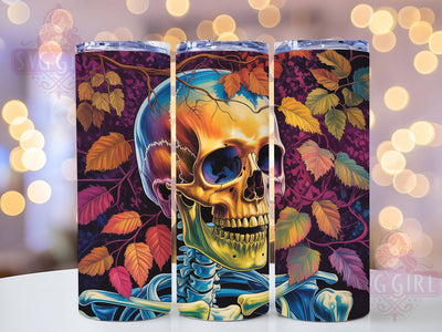 Colorful Spooky Halloween Skeleton Tumbler, Spooky Season Wrap, Halloween Skeleton Design, 20Oz Skinny Tumbler, Skeleton Sublimation Wrap, Bright Gothic Drinkware, Fun Halloween Tumbler Sublimation SvggirlplusArt 