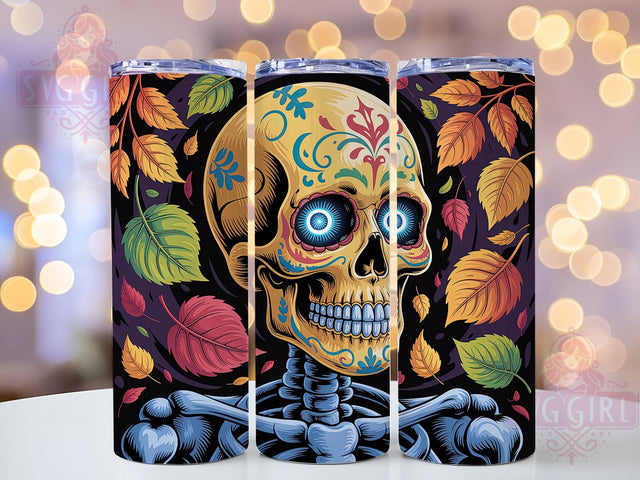 Colorful Spooky Halloween Skeleton Tumbler, Spooky Season Wrap, Halloween Skeleton Design, 20Oz Skinny Tumbler, Skeleton Sublimation Wrap, Bright Gothic Drinkware, Fun Halloween Tumbler Sublimation SvggirlplusArt 