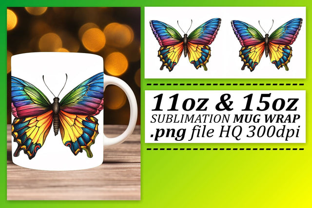 Colorful Spring Butterfly Mug Wrap: Whimsical Delight Sublimation afrosvg 