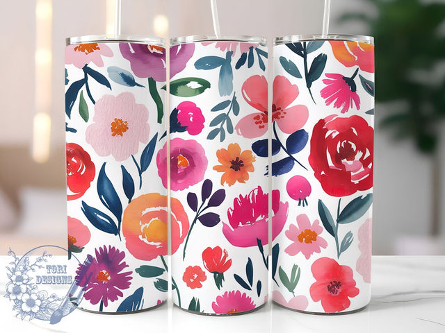 Colorful Spring Flower Tumbler, Colorful Floral Tumbler, Bright Spring Wrap, Stylish 20oz Wrap, Sublimation Design, Trendy Gift Idea, Inspirational Spring Tumbler Sublimation ToriDesigns 