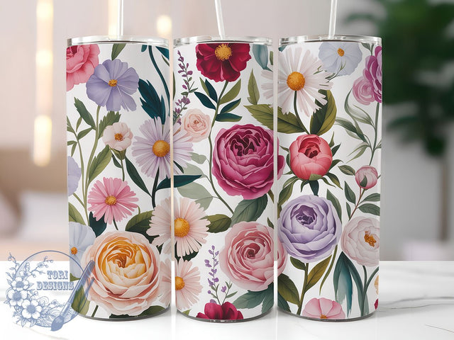 Colorful Spring Flower Tumbler, Colorful Floral Tumbler, Bright Spring Wrap, Stylish 20oz Wrap, Sublimation Design, Trendy Gift Idea, Inspirational Spring Tumbler Sublimation ToriDesigns 