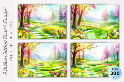 Colorful Spring Glass Cutting Board PNG Design Sublimation Regulrcrative 