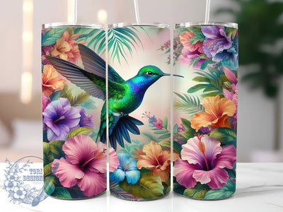 Colorful Spring Hummingbird Tumbler, Colorful Spring Tumbler, Elegant Bird Wrap, Whimsical Hummingbird Wrap, Rustic Spring Flowers Wrap, Sublimation Design, Trendy Gift Idea Sublimation ToriDesigns 