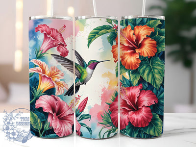 Colorful Spring Hummingbird Tumbler, Colorful Spring Tumbler, Elegant Bird Wrap, Whimsical Hummingbird Wrap, Rustic Spring Flowers Wrap, Sublimation Design, Trendy Gift Idea Sublimation ToriDesigns 