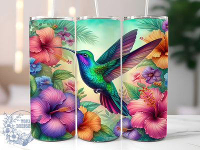 Colorful Spring Hummingbird Tumbler, Colorful Spring Tumbler, Elegant Bird Wrap, Whimsical Hummingbird Wrap, Rustic Spring Flowers Wrap, Sublimation Design, Trendy Gift Idea Sublimation ToriDesigns 