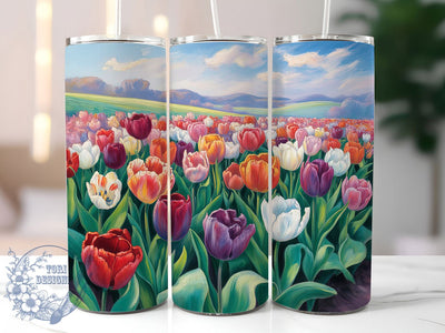 Colorful Spring Tulip Tumbler, Floral Art, Botanical Design, Spring Flowers, Vibrant Pattern, 20Oz Tumbler, Sublimation Wrap Sublimation ToriDesigns 
