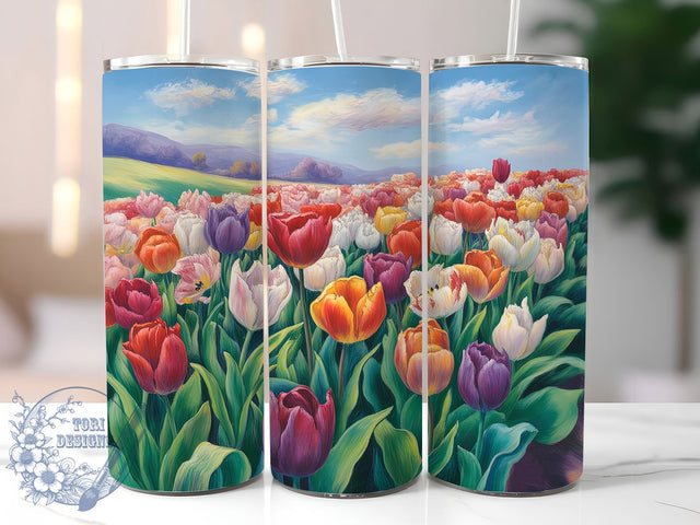 Colorful Spring Tulip Tumbler, Floral Art, Botanical Design, Spring Flowers, Vibrant Pattern, 20Oz Tumbler, Sublimation Wrap Sublimation ToriDesigns 